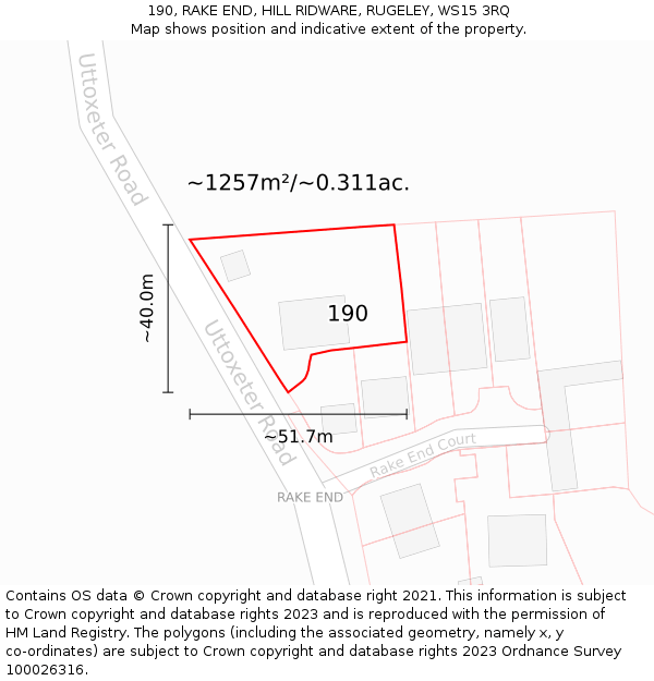 190, RAKE END, HILL RIDWARE, RUGELEY, WS15 3RQ: Plot and title map