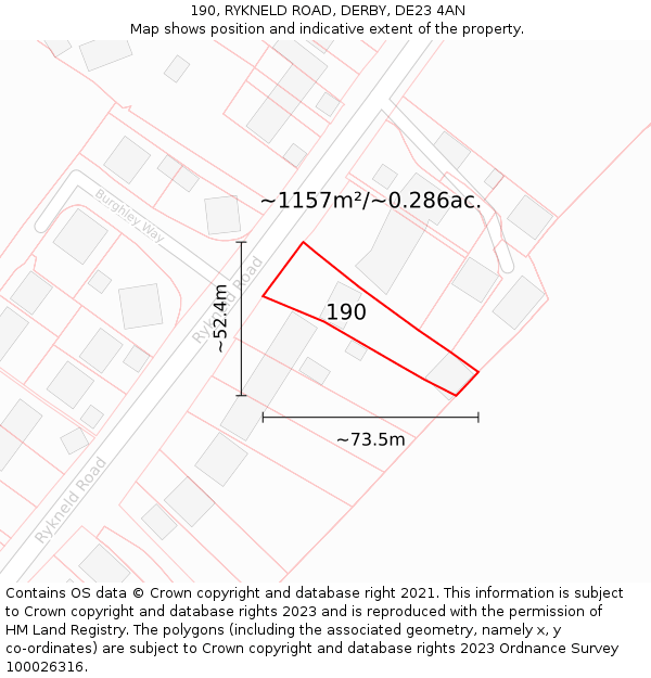 190, RYKNELD ROAD, DERBY, DE23 4AN: Plot and title map