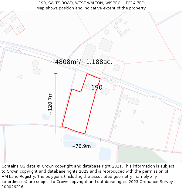 190, SALTS ROAD, WEST WALTON, WISBECH, PE14 7ED: Plot and title map