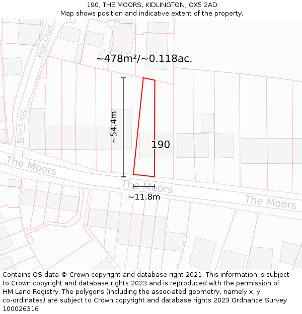 190, THE MOORS, KIDLINGTON, OX5 2AD: Plot and title map