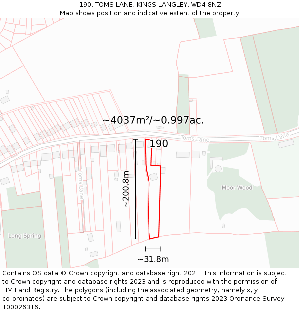 190, TOMS LANE, KINGS LANGLEY, WD4 8NZ: Plot and title map