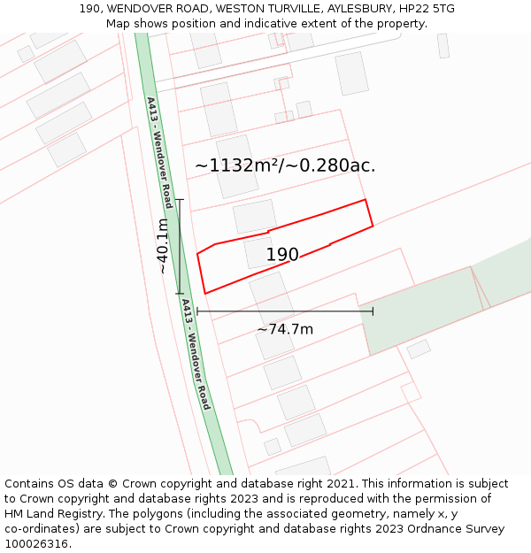 190, WENDOVER ROAD, WESTON TURVILLE, AYLESBURY, HP22 5TG: Plot and title map