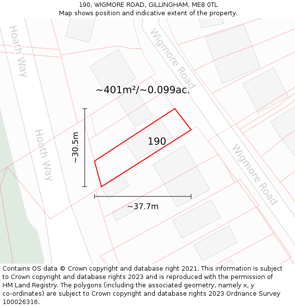 190, WIGMORE ROAD, GILLINGHAM, ME8 0TL: Plot and title map