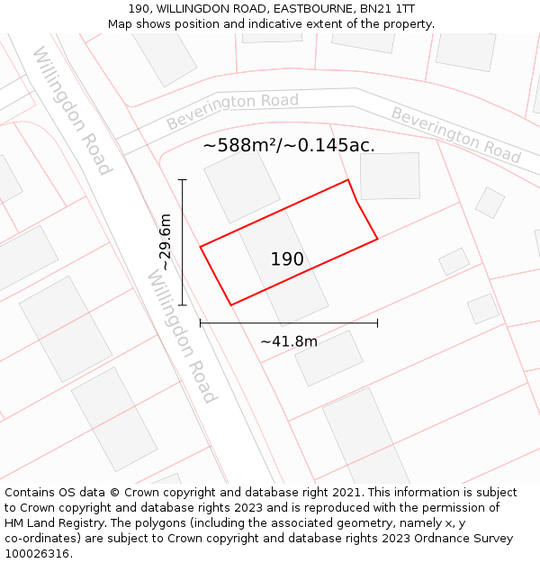 190, WILLINGDON ROAD, EASTBOURNE, BN21 1TT: Plot and title map