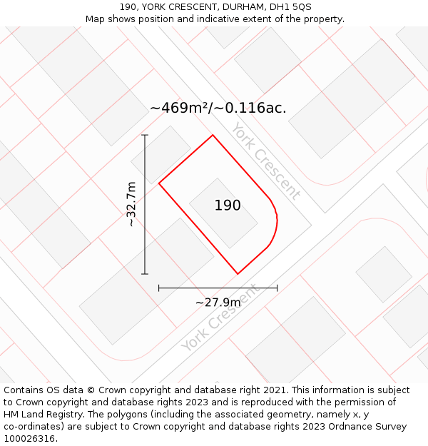 190, YORK CRESCENT, DURHAM, DH1 5QS: Plot and title map
