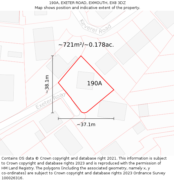 190A, EXETER ROAD, EXMOUTH, EX8 3DZ: Plot and title map