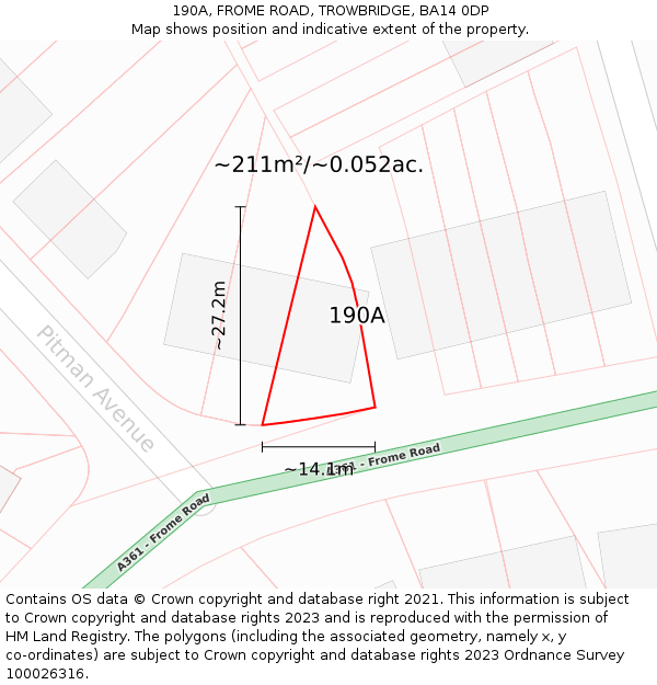 190A, FROME ROAD, TROWBRIDGE, BA14 0DP: Plot and title map