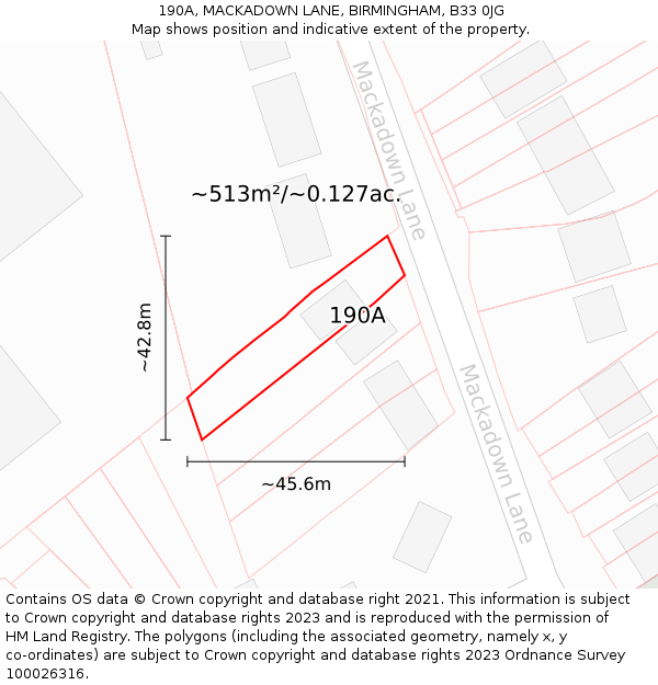 190A, MACKADOWN LANE, BIRMINGHAM, B33 0JG: Plot and title map