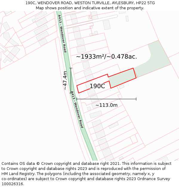 190C, WENDOVER ROAD, WESTON TURVILLE, AYLESBURY, HP22 5TG: Plot and title map