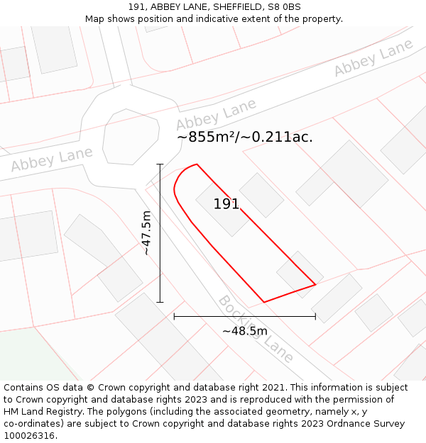 191, ABBEY LANE, SHEFFIELD, S8 0BS: Plot and title map