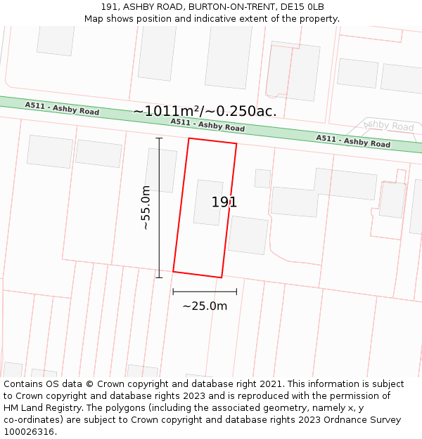 191, ASHBY ROAD, BURTON-ON-TRENT, DE15 0LB: Plot and title map