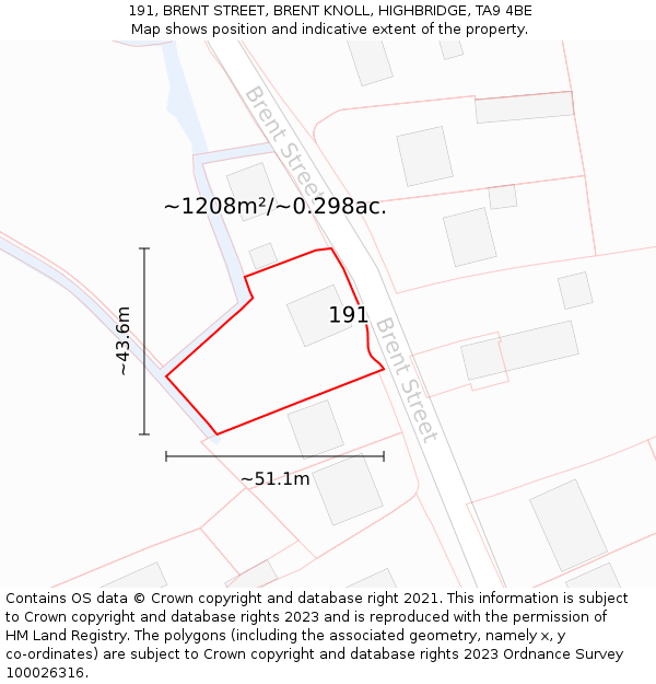 191, BRENT STREET, BRENT KNOLL, HIGHBRIDGE, TA9 4BE: Plot and title map