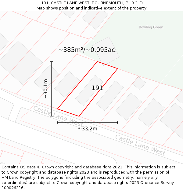 191, CASTLE LANE WEST, BOURNEMOUTH, BH9 3LD: Plot and title map