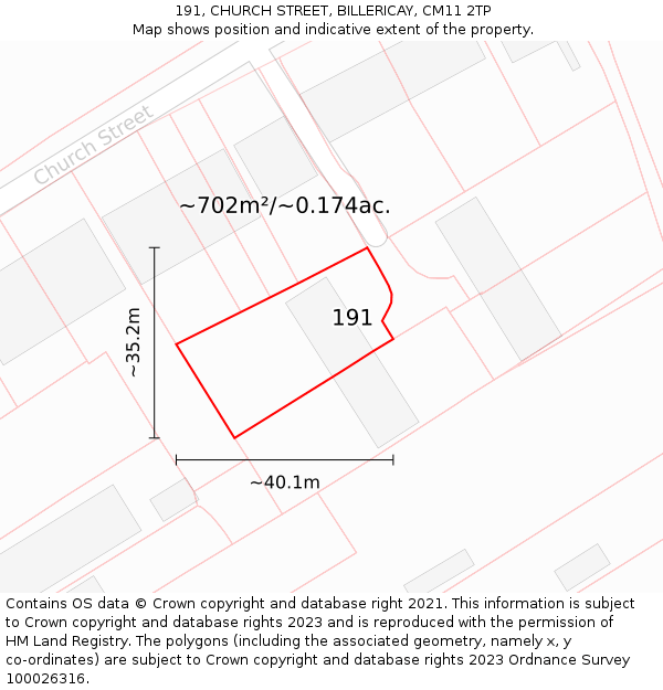 191, CHURCH STREET, BILLERICAY, CM11 2TP: Plot and title map