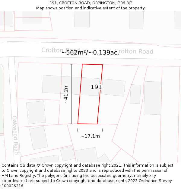 191, CROFTON ROAD, ORPINGTON, BR6 8JB: Plot and title map