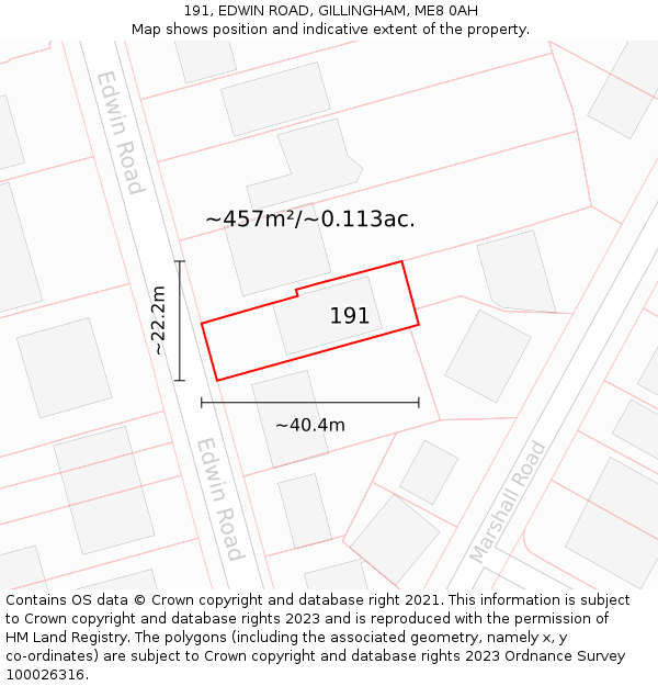 191, EDWIN ROAD, GILLINGHAM, ME8 0AH: Plot and title map