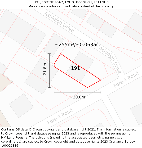 191, FOREST ROAD, LOUGHBOROUGH, LE11 3HS: Plot and title map