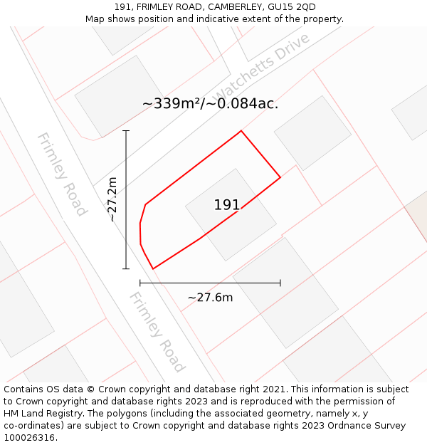 191, FRIMLEY ROAD, CAMBERLEY, GU15 2QD: Plot and title map