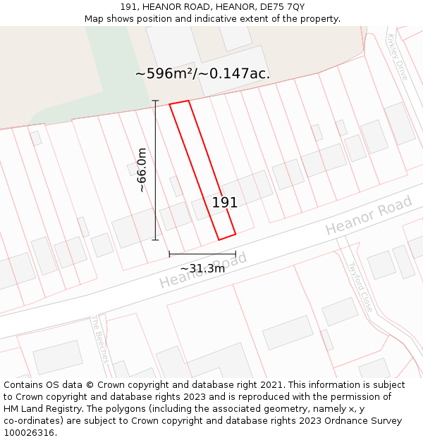 191, HEANOR ROAD, HEANOR, DE75 7QY: Plot and title map