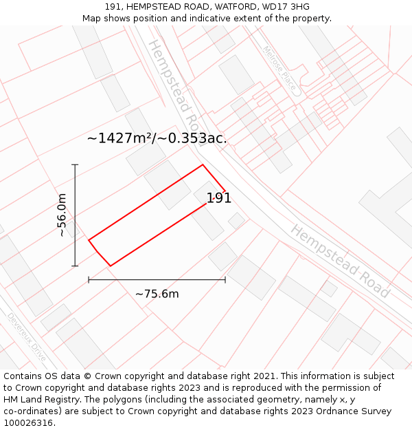 191, HEMPSTEAD ROAD, WATFORD, WD17 3HG: Plot and title map