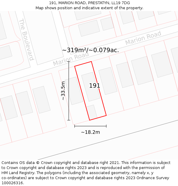 191, MARION ROAD, PRESTATYN, LL19 7DG: Plot and title map