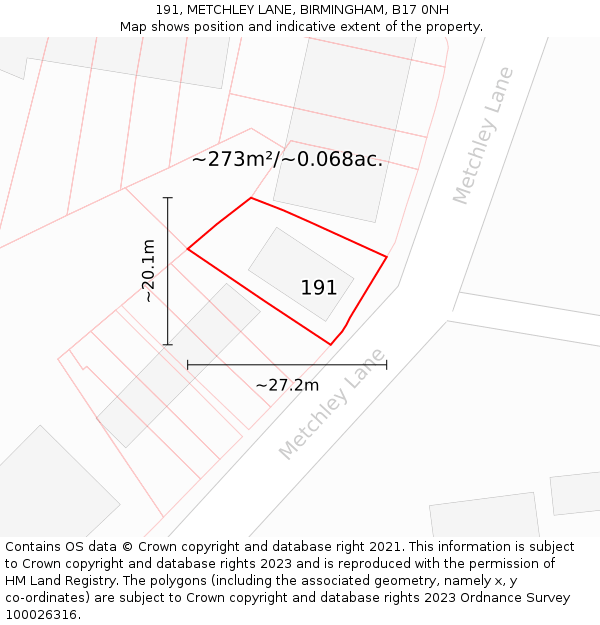 191, METCHLEY LANE, BIRMINGHAM, B17 0NH: Plot and title map