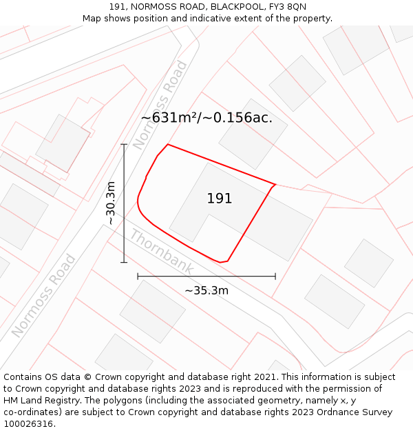 191, NORMOSS ROAD, BLACKPOOL, FY3 8QN: Plot and title map
