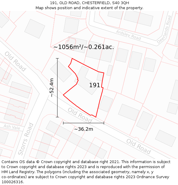 191, OLD ROAD, CHESTERFIELD, S40 3QH: Plot and title map