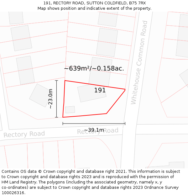 191, RECTORY ROAD, SUTTON COLDFIELD, B75 7RX: Plot and title map