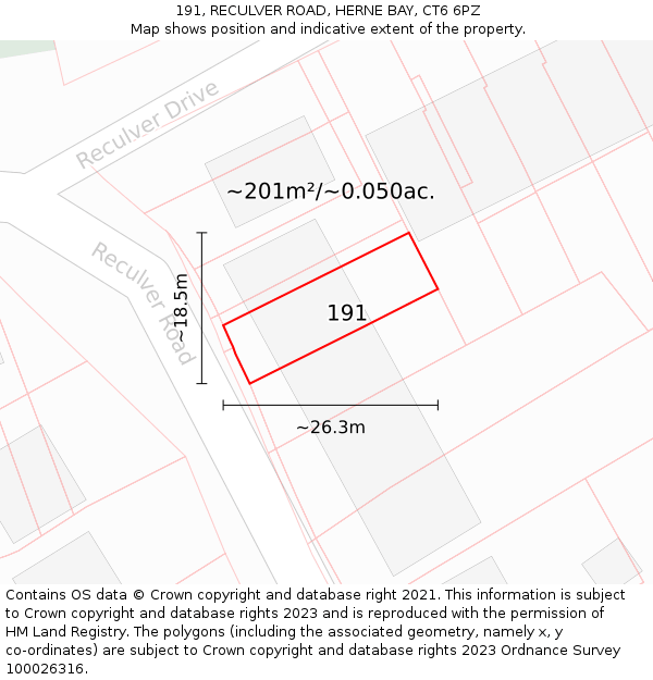 191, RECULVER ROAD, HERNE BAY, CT6 6PZ: Plot and title map