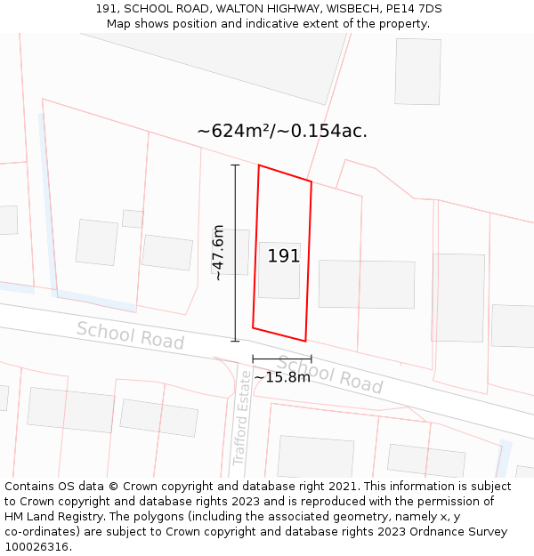 191, SCHOOL ROAD, WALTON HIGHWAY, WISBECH, PE14 7DS: Plot and title map