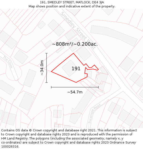 191, SMEDLEY STREET, MATLOCK, DE4 3JA: Plot and title map