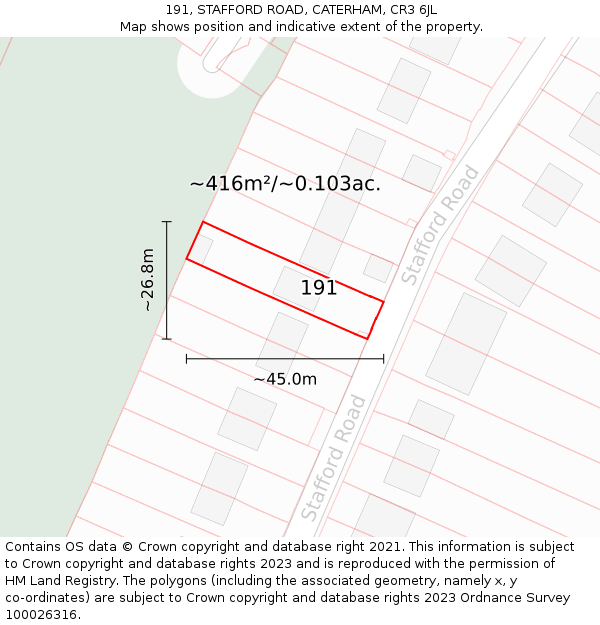 191, STAFFORD ROAD, CATERHAM, CR3 6JL: Plot and title map