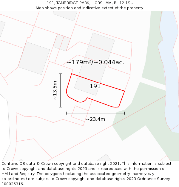 191, TANBRIDGE PARK, HORSHAM, RH12 1SU: Plot and title map