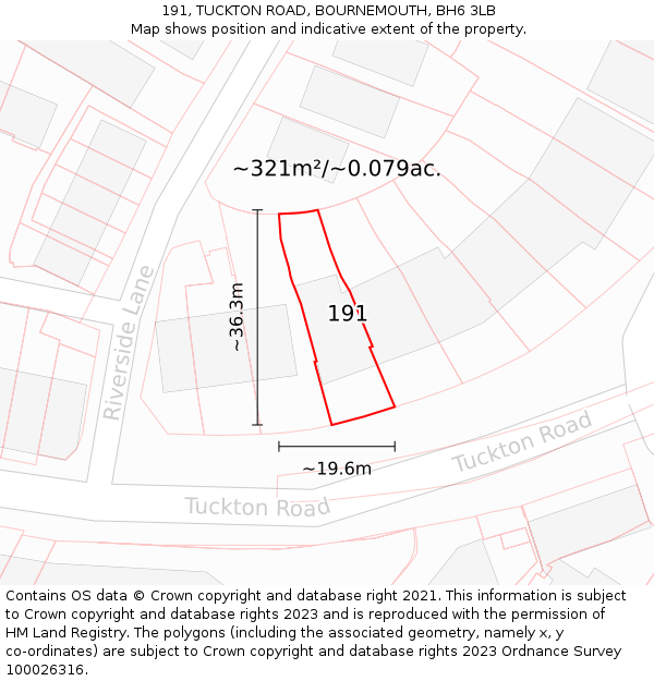191, TUCKTON ROAD, BOURNEMOUTH, BH6 3LB: Plot and title map