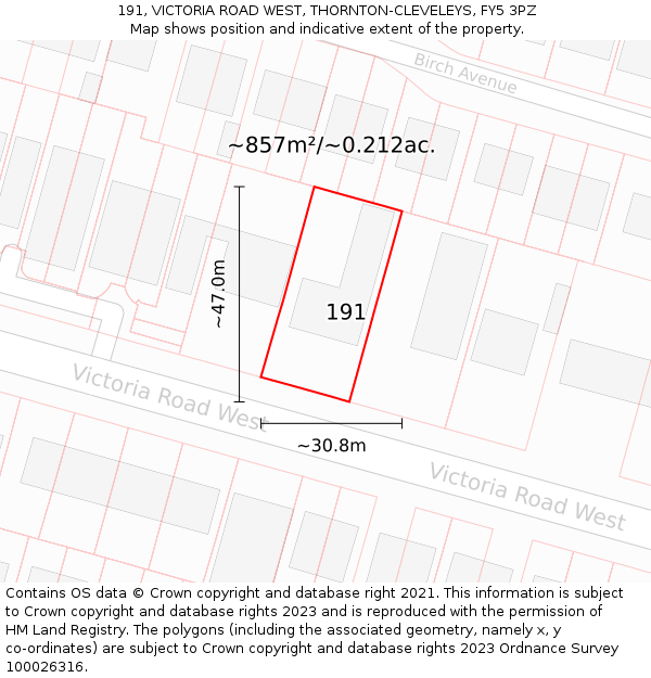 191, VICTORIA ROAD WEST, THORNTON-CLEVELEYS, FY5 3PZ: Plot and title map