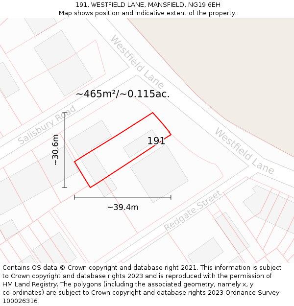 191, WESTFIELD LANE, MANSFIELD, NG19 6EH: Plot and title map