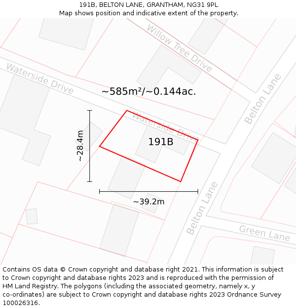 191B, BELTON LANE, GRANTHAM, NG31 9PL: Plot and title map