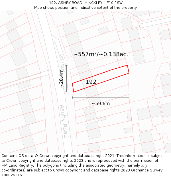 192, ASHBY ROAD, HINCKLEY, LE10 1SW: Plot and title map