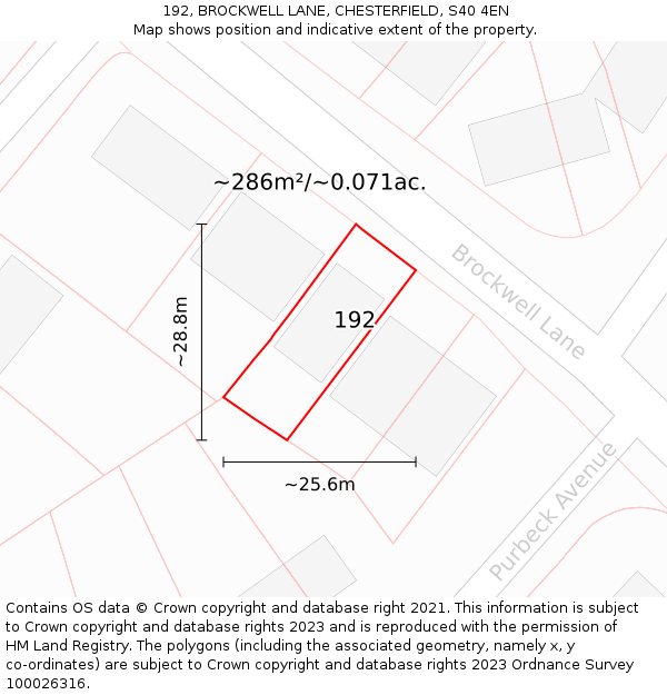 192, BROCKWELL LANE, CHESTERFIELD, S40 4EN: Plot and title map