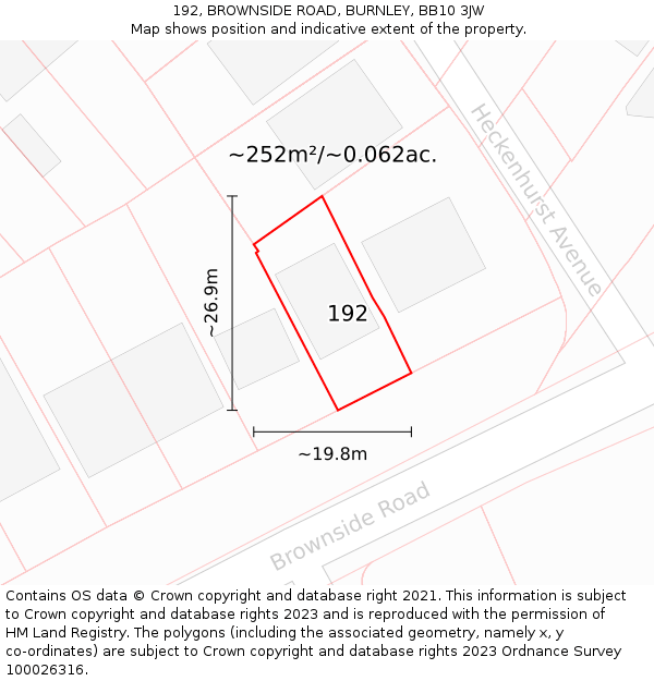 192, BROWNSIDE ROAD, BURNLEY, BB10 3JW: Plot and title map