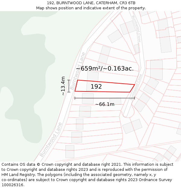 192, BURNTWOOD LANE, CATERHAM, CR3 6TB: Plot and title map