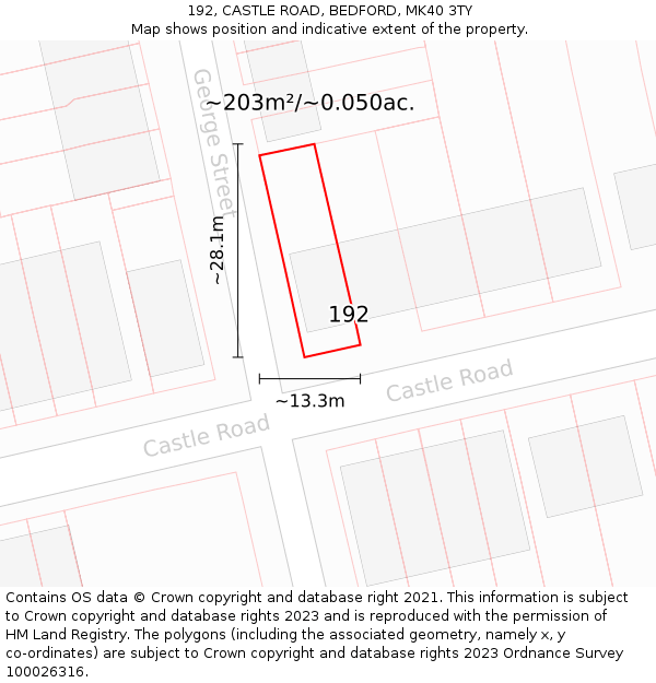 192, CASTLE ROAD, BEDFORD, MK40 3TY: Plot and title map