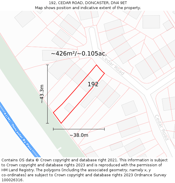 192, CEDAR ROAD, DONCASTER, DN4 9ET: Plot and title map