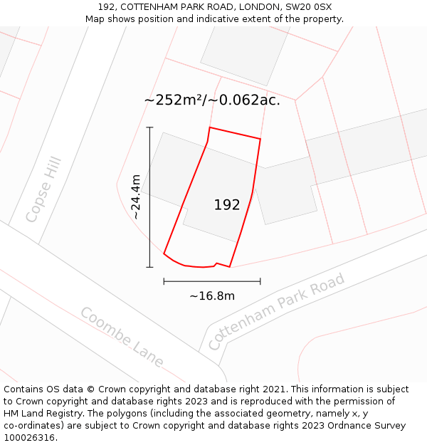 192, COTTENHAM PARK ROAD, LONDON, SW20 0SX: Plot and title map