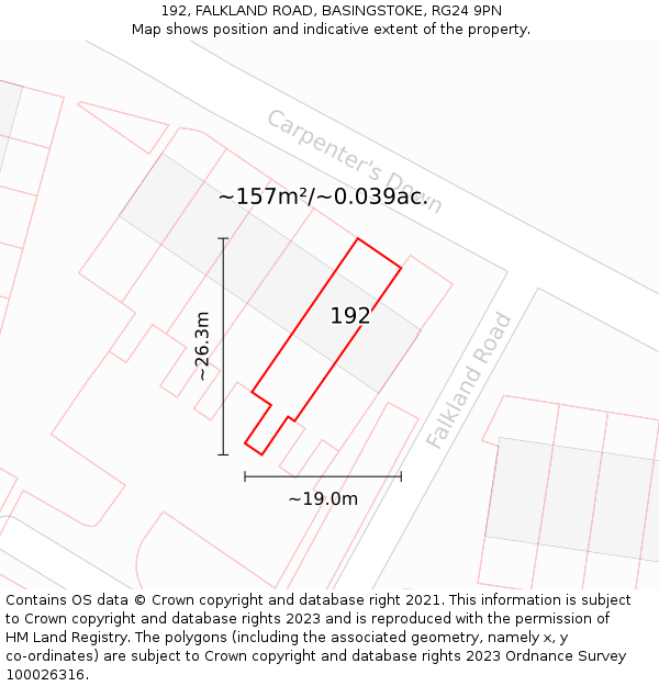 192, FALKLAND ROAD, BASINGSTOKE, RG24 9PN: Plot and title map