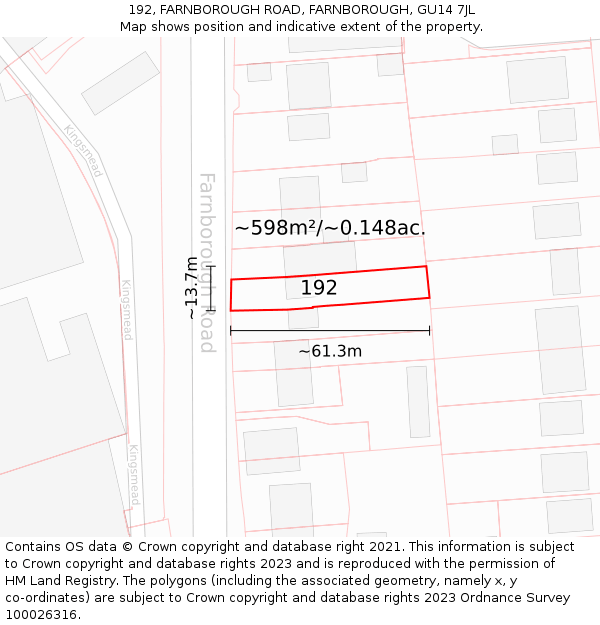 192, FARNBOROUGH ROAD, FARNBOROUGH, GU14 7JL: Plot and title map