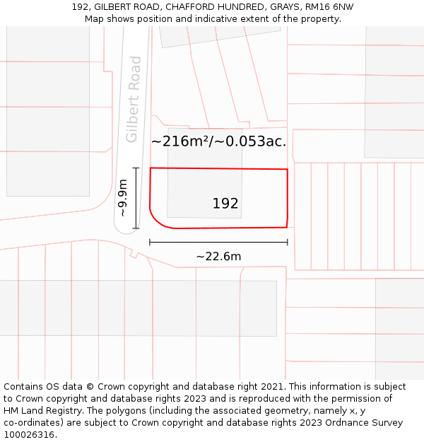 192, GILBERT ROAD, CHAFFORD HUNDRED, GRAYS, RM16 6NW: Plot and title map