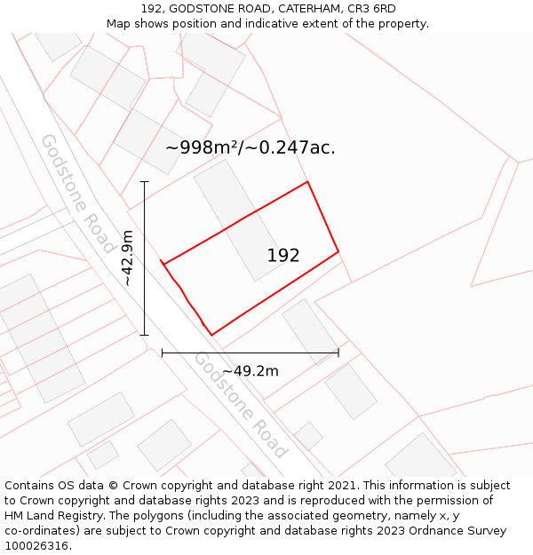 192, GODSTONE ROAD, CATERHAM, CR3 6RD: Plot and title map