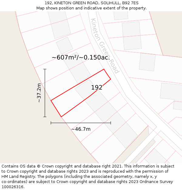 192, KINETON GREEN ROAD, SOLIHULL, B92 7ES: Plot and title map